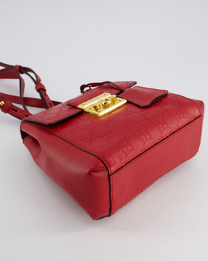 Gucci Guccissima GG Padlock Small Backpack Bag in Red Leather