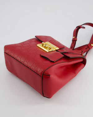 Gucci Guccissima GG Padlock Small Backpack Bag in Red Leather