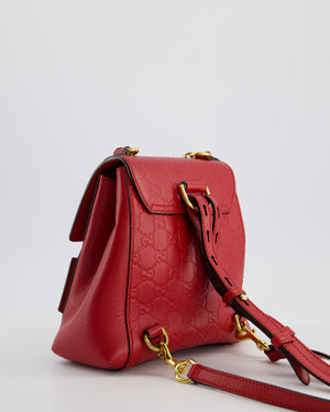 Gucci Guccissima GG Padlock Small Backpack Bag in Red Leather