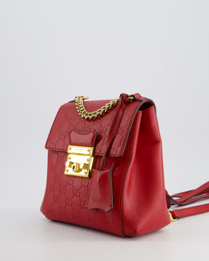 Gucci Guccissima GG Padlock Small Backpack Bag in Red Leather