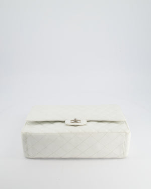 Chanel White Classic Maxi Single Flap Bag in Caviar Leather with Silver Hardware