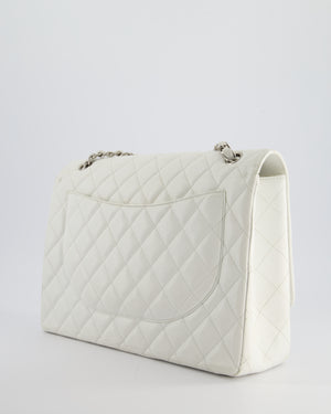 Chanel White Classic Maxi Single Flap Bag in Caviar Leather with Silver Hardware