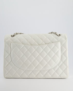 Chanel White Classic Maxi Single Flap Bag in Caviar Leather with Silver Hardware