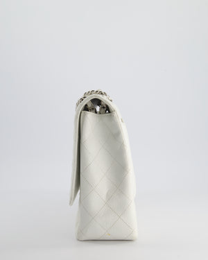 Chanel White Classic Maxi Single Flap Bag in Caviar Leather with Silver Hardware