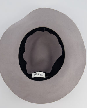 Maison Michel Paris Grey Wool Felt Hat with Black Bandeaux Detail