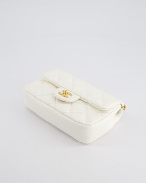 *HOT* Chanel White Mini Rectangular Heart Charm Bag in Lambskin with Gold Hardware