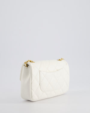 *HOT* Chanel White Mini Rectangular Heart Charm Bag in Lambskin with Gold Hardware