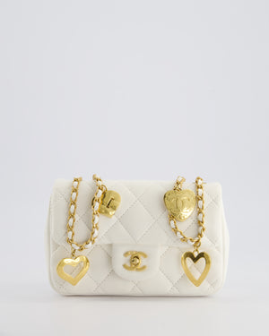 *HOT* Chanel White Mini Rectangular Heart Charm Bag in Lambskin with Gold Hardware