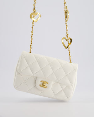 *HOT* Chanel White Mini Rectangular Heart Charm Bag in Lambskin with Gold Hardware