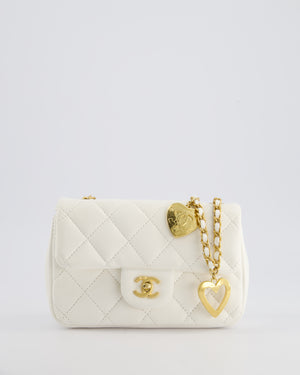 *HOT* Chanel White Mini Rectangular Heart Charm Bag in Lambskin with Gold Hardware