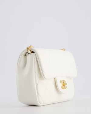 *HOT* Chanel White Mini Rectangular Heart Charm Bag in Lambskin with Gold Hardware