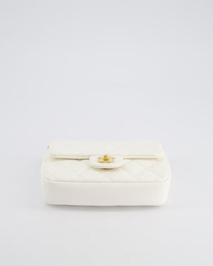 *HOT* Chanel White Mini Rectangular Heart Charm Bag in Lambskin with Gold Hardware