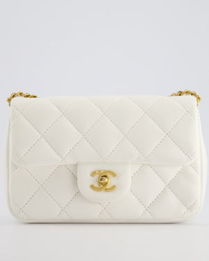 *HOT* Chanel White Mini Rectangular Heart Charm Bag in Lambskin with Gold Hardware