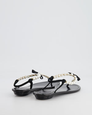 Rene Caovilla Black Sandals with Pearls, Bow and Crystal Details Size 37