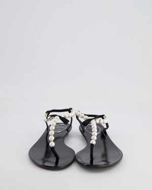 Rene Caovilla Black Sandals with Pearls, Bow and Crystal Details Size 37