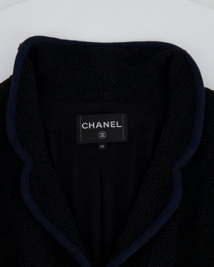 Chanel Black Tweed Jacket with Velcro and Navy Details Size FR 42 (UK 14)