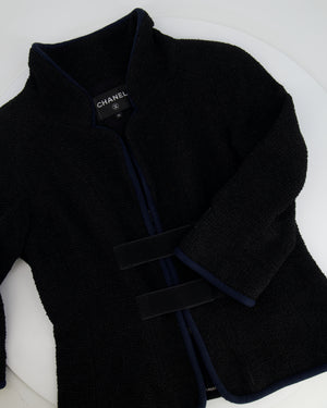 Chanel Black Tweed Jacket with Velcro and Navy Details Size FR 42 (UK 14)