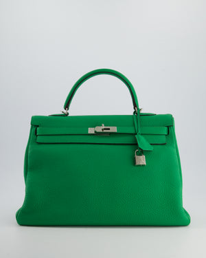 Hermès Kelly 35cm Retourne Bag in Green Bamboo Togo Leather with Palladium Hardware