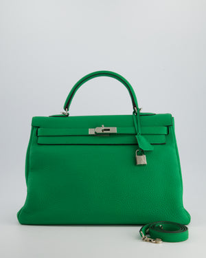 Hermès Kelly 35cm Retourne Bag in Green Bamboo Togo Leather with Palladium Hardware