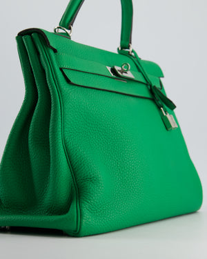 Hermès Kelly 35cm Retourne Bag in Green Bamboo Togo Leather with Palladium Hardware