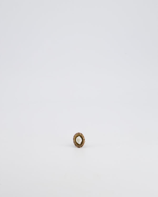 Chanel 10/C Antique Gold and Pearl Ring with Enamel Detail