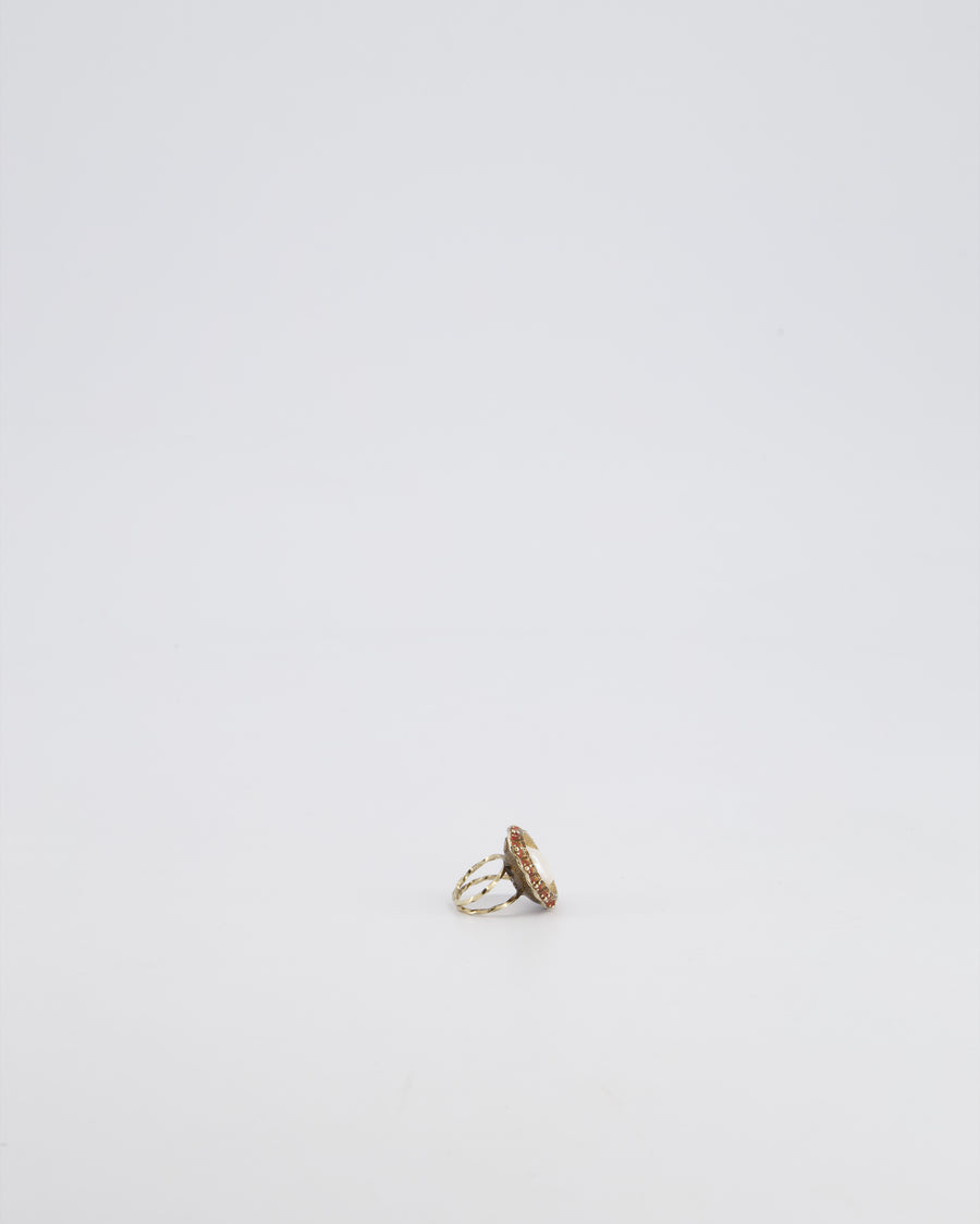 Chanel 10/C Antique Gold and Pearl Ring with Enamel Detail