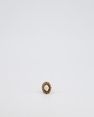 Chanel 10/C Antique Gold and Pearl Ring with Enamel Detail