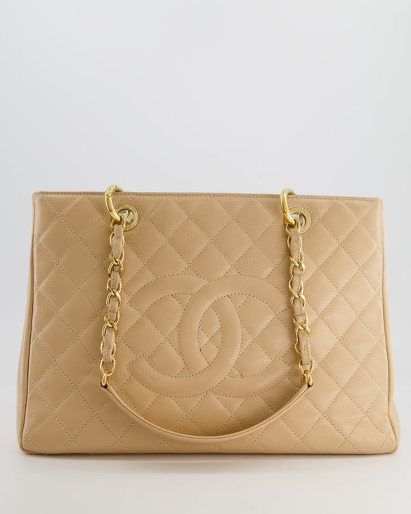 Chanel Beige Grand Shopper Tote GST Bag in Caviar Leather with Gold Hardware