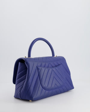 *FIRE PRICE* Chanel Royal Blue Chevron Medium Coco Top Handle Flap Bag in Caviar Leather with Gold Hardware