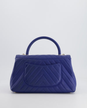 *FIRE PRICE* Chanel Royal Blue Chevron Medium Coco Top Handle Flap Bag in Caviar Leather with Gold Hardware