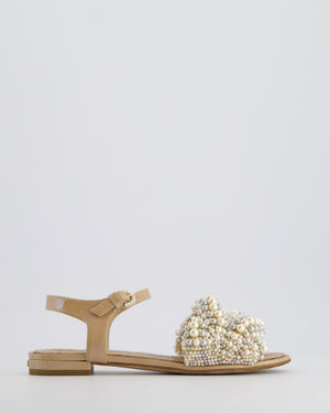 Chanel Shimmer Beige Sandals with Pearl Detail Size EU 36.5C