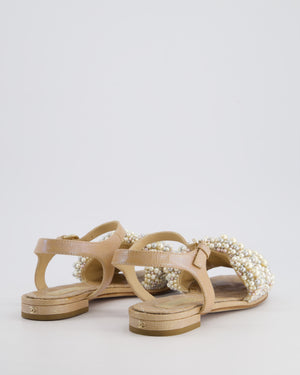 Chanel Shimmer Beige Sandals with Pearl Detail Size EU 36.5C