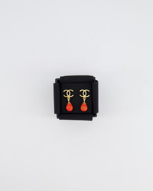 *HOT* Chanel Gold and Orange CC Logo Pendant Earrings