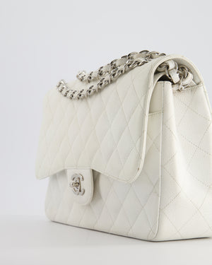 Chanel White Jumbo Classic Double Flap Bag in Caviar Leather with Silver Hardware