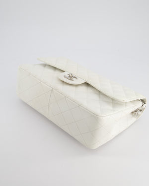 Chanel White Jumbo Classic Double Flap Bag in Caviar Leather with Silver Hardware