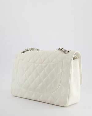 Chanel White Jumbo Classic Double Flap Bag in Caviar Leather with Silver Hardware