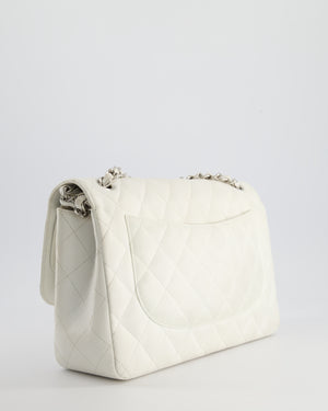 Chanel White Jumbo Classic Double Flap Bag in Caviar Leather with Silver Hardware