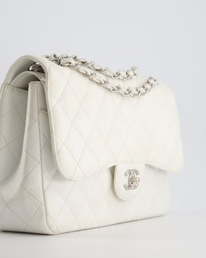 Chanel White Jumbo Classic Double Flap Bag in Caviar Leather with Silver Hardware