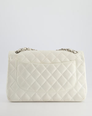 Chanel White Jumbo Classic Double Flap Bag in Caviar Leather with Silver Hardware