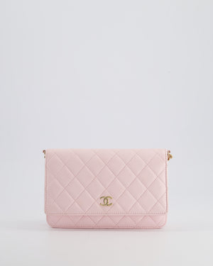 *HOT* Chanel Baby Pink Wallet on Chain in Lambskin Leather with Pearl Strap