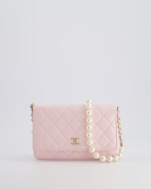 *HOT* Chanel Baby Pink Wallet on Chain in Lambskin Leather with Pearl Strap