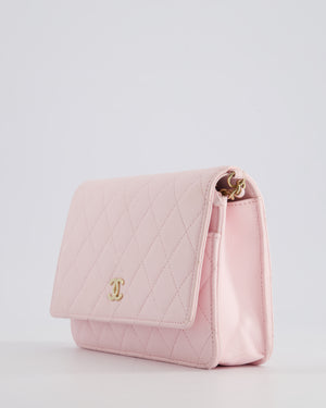 *HOT* Chanel Baby Pink Wallet on Chain in Lambskin Leather with Pearl Strap