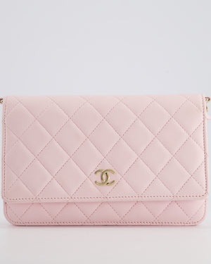 *HOT* Chanel Baby Pink Wallet on Chain in Lambskin Leather with Pearl Strap