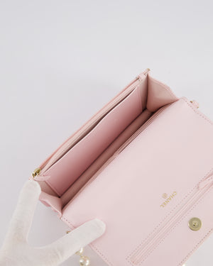 *HOT* Chanel Baby Pink Wallet on Chain in Lambskin Leather with Pearl Strap