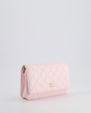 *HOT* Chanel Baby Pink Wallet on Chain in Lambskin Leather with Pearl Strap