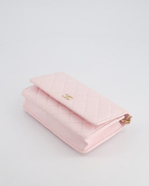 *HOT* Chanel Baby Pink Wallet on Chain in Lambskin Leather with Pearl Strap