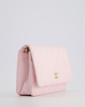 *HOT* Chanel Baby Pink Wallet on Chain in Lambskin Leather with Pearl Strap