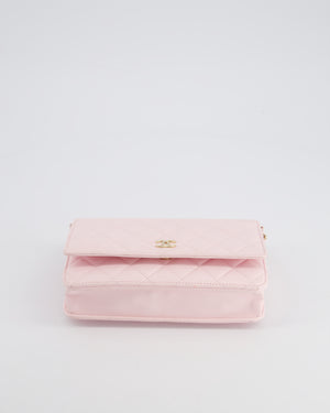 *HOT* Chanel Baby Pink Wallet on Chain in Lambskin Leather with Pearl Strap