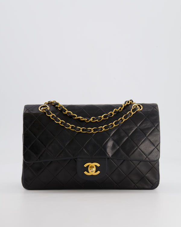 Chanel Vintage Black Medium Classic Double Flap Bag in Lambskin Leather with 24K Gold Hardware