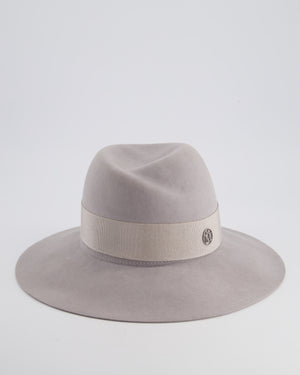 Maison Michel Paris Grey Wool Felt Hat with Black Bandeaux Detail